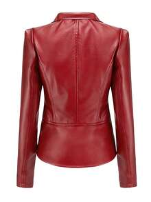 SHEIN Clasi 秋季大码休闲拉链翻领优雅夹克 - 紅色 - 查看 2