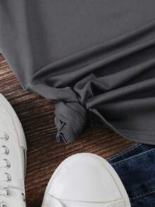 EMERY ROSE 女式拼色圆领短袖休闲百搭T恤 - 深灰色 - 查看 5