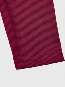 Vestido de cuero para niñas, cuello redondo, manga larga, textura acanalada + cuello con cuentas, estilo dulce de señorita, adecuado para otoño - Negro - Ver 5