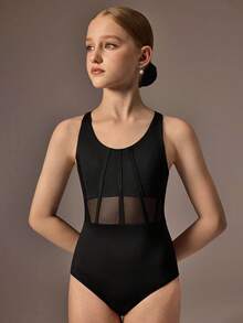SHEIN Tween Girls Sleeveless Black Leotard, Suitable For School, Ballet ,Competition, Children Dance Bodysuit Gymnastics Sportswear - Black - View 4