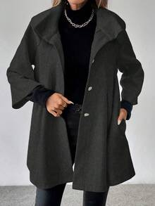 SHEIN LUNE Abrigo holgado de mujer de un solo botonadura, cuello alto yunicoloro, informal, para otoño - Gris Oscuro - Ver 6