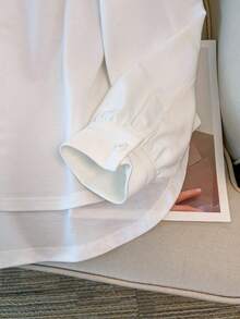 SHEIN PETITE CURVE 加大码长袖圆领卫衣 - 白色 - 查看 4