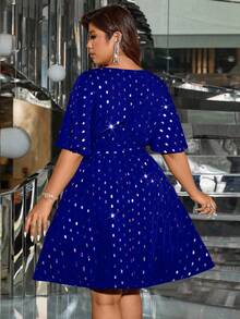 SHEIN Clasi Plus Size Women Laser Sequin Waist Flattering Elegant Light Cocktail Dress - Royal Blue - View 2
