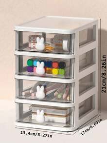 1 pieza Caja de almacenamiento de escritorio, caja de cajón de escritorio de estudiante, contenedor de bolígrafos, estantería para accesorios para el cabello de oficina infantil, caja de acabado de múltiples funciones, caja de almacenamiento de regreso a la escuela - Conejo - Ver 12