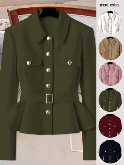 GlowEve CURVE 大码优雅纯色系带夹克，适合通勤