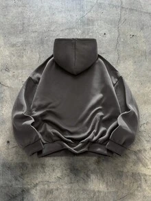 AXEPEAK 男士几何印花拉链休闲羊毛连帽衫，秋冬 - 深灰色 - 查看 2