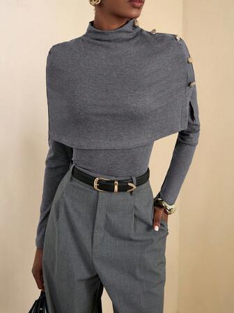 SHEIN Veneréa 1 st asymmetrisk elegant långärmad t-shirt med sjalkrage för kvinnor