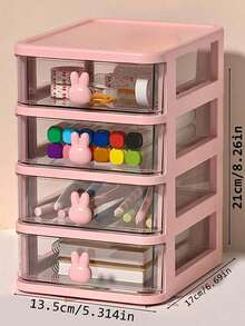 1 pieza Caja de almacenamiento de escritorio, caja de cajón de escritorio de estudiante, contenedor de bolígrafos, estantería para accesorios para el cabello de oficina infantil, caja de acabado de múltiples funciones, caja de almacenamiento de regreso a la escuela - Conejo - Ver 15
