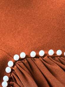 Viva Relle Vestido Longo de Festa de Outono/Inverno Plus Size, Vestido Longo de Convidada de Casamento com Manga Bufante, Decote Quadrado, Cintura Marcada, Saia em A, Decoração de Pérolas, Elegante, Romântico, Delicado, Fluido, Vestido Longo de Chiffon - Café - Visão 6