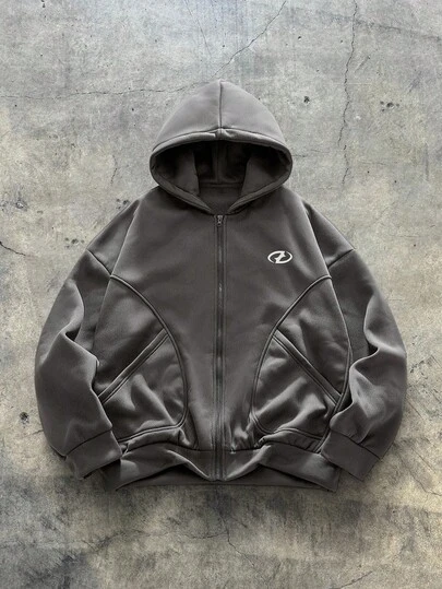 AXEPEAK 男士几何印花拉链休闲羊毛连帽衫，秋冬