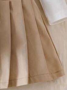 SHEIN 2025冬季女宝宝3件套：白色长袖针织上衣+白色蓬松背心+红色百褶裙 - 卡其色 - 查看 6