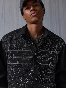 NEON BLANC 男士水钻装饰衬衫长袖宽松短款梭织面料休闲上衣 - 黑色 - 查看 6