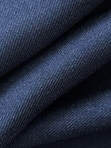 Flirla Conjunto de 2 piezas de chaleco ajustado con cuello redondo, botones metálicos decorativos y falda mini con volantes en laBottomr en tela vaquera azul marino. Elegante para la oficina, maestros, escuela, citas, uso diario, otoño/invierno - Azul Marino - Ver 5