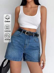 EURMUSE Petite Denim Mini Short Mid Waist Petite Short Denim Short High Waist High Waist Short Denim Shorts For Women Jean Shorts Y2k Denim Short - Medium Wash - View 1