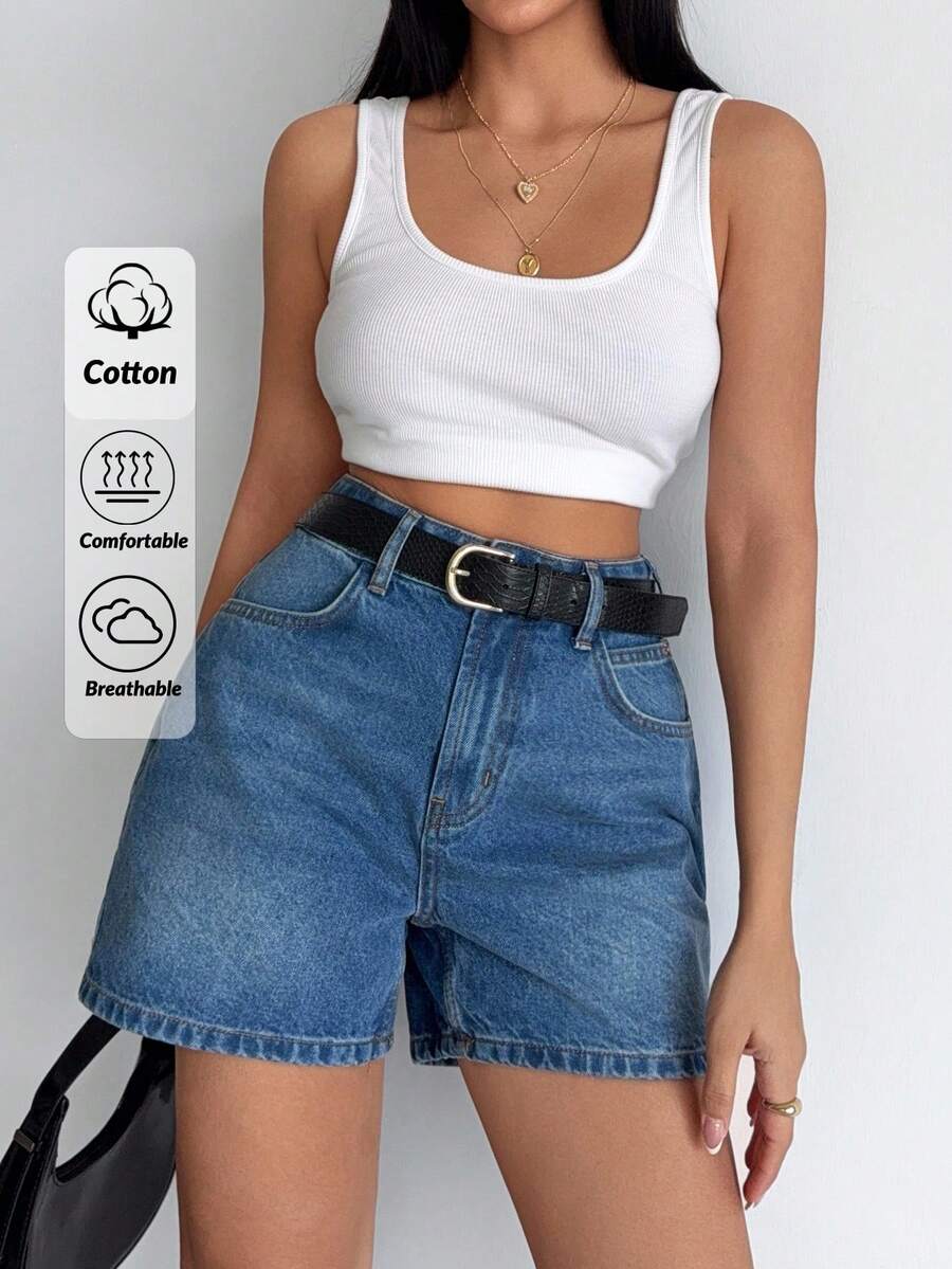 EURMUSE Petite Denim Mini Short Mid Waist Petite Short Denim Short High Waist High Waist Short Denim Shorts For Women Jean Shorts Y2k Denim Short - Medium Wash - View 1