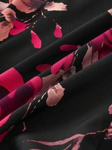 Rometta 大码女式花卉印花拼布长袖上衣和直筒裤两件套，时尚优雅，适合派对 - 彩色 - 查看 4