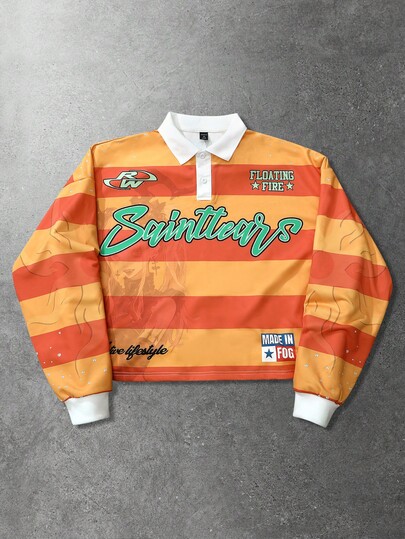 Street Life Unisex Pullover Preppy Sweatshirt, American English Text & Striped Texture Print, Street Style, Autumn/Winter