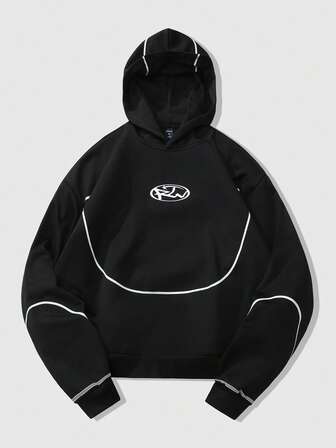 Street Life Men's Casual Fashion Streetwear Contrast Piping Drop Shoulder Loose Hoodie, Spring/Autumn