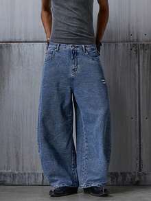 NEON BLANC Jeans rectos de pierna casual y holgada con bolsillo y estampado floral desgastado para hombre - Azul - Ver 2