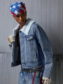 NEON BLANC Men's Casual Denim Jacket With Fur Collar, Long Sleeve, Single-Breasted, Autumn/Winter - Blue - View 3