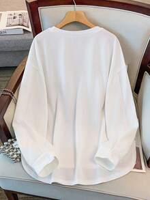 SHEIN PETITE CURVE 加大码长袖圆领卫衣 - 白色 - 查看 2