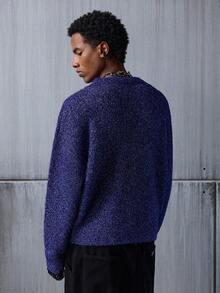 NEON BLANC Men's Casual Loose Fit Shiny Round Neck Drop Shoulder Long Sleeve Sweater, Autumn/Winter - Purple - View 3