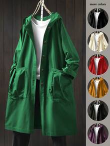EMERY ROSE Áo khoác dài có mũ trùm đầu cỡ lớn thường ngày có túi lớn - màu xanh lá - Xem 1