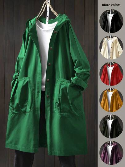 Linhara Chaqueta larga con capucha y bolsillos grandes para tallas grandes