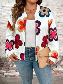 Momelise Chaqueta casual de corte holgado con cuello redondo y estampado floral para mujer, adecuada para volver al colegio, el Día del Maestro, Halloween, Navidad, otoño/invierno, tallas grandes - Multicolor - Ver 4