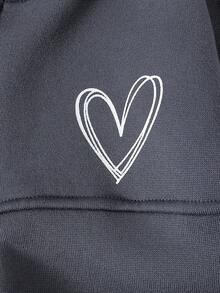 SHEIN Genkimix Kids 2pcs Young Girls Fashion Gray Chic Slim Heart Print Jacket & Elastic Waist Wide Leg Pants Set, Autumn/Winter