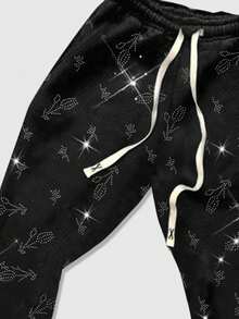 Street Life Men's Rhinestone Embellished Sweatpants, Autumn/Winter Long Pants - Black - View 4