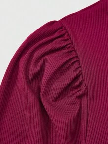 Vestido de cuero para niñas, cuello redondo, manga larga, textura acanalada + cuello con cuentas, estilo dulce de señorita, adecuado para otoño - Negro - Ver 8