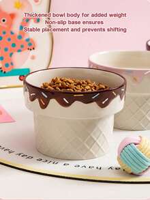 PETSIN 1个陶瓷猫碗，加高狗碗（缓解颈部疼痛），冰淇淋造型宠物食盆，防倾倒喂食器