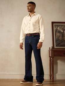 RivetRise Men's Dark Blue Horseshoe Embroidered Slim Fit Flared Jeans - Dark Wash - View 5