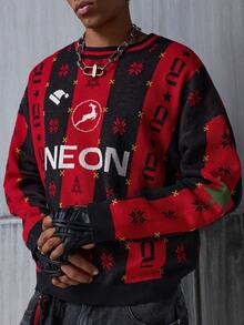 NEON BLANC 男士圣诞圆领长袖毛衣 - 紅色 - 查看 6