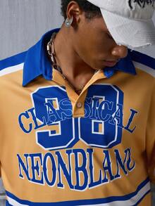 NEON BLANC Men's Casual Commuter Street Letter & Stripe Print Drop Shoulder Long Sleeve T-Shirt - Yellow - View 7