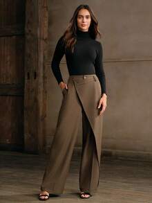 Anewsta Tall Pantalones rectos de ajuste relajado con dobladillo asimétrico para mujer, adecuados para ir al trabajo, primavera y otoño