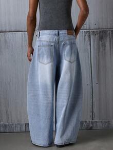 NEON BLANC Men's Letter Print Pocket Wide Leg Loose Casual Jeans - Blue - View 2