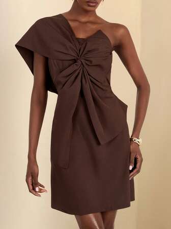 SHEIN Veneréa Women's Solid Color Twist Design Sleeveless Short Dress