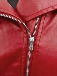 SHEIN Clasi 秋季大码休闲拉链翻领优雅夹克 - 紅色 - 查看 6