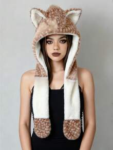 ROMWE Grunge Punk 1pc Punk Style Lightweight Rivet Decorated Beanie, High-Quality Y2K Vintage Solid Black Warm Fold-Over Hat, Fashionable Daily All-Season Wear - Multicolor - View 1