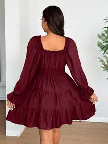 Vionelle Vestido de fiesta con mangas abullonadas, escote en V y ajuste ceñido para tallas grandes - Burdeos - Ver 6