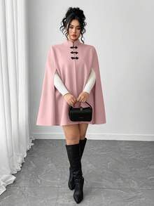 Elenzga Áo choàng len cổ khóa thanh lịch cỡ lớn cho nữ - Hồng - Xem 6