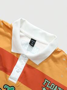 ROMWE MEN Áo Polo tay dài unisex kiểu dáng preppy, in chữ tiếng Anh Mỹ và họa tiết sọc, phong cách đường phố, thu đông, thích hợp mặc mùa thu/đông. - Màu vàng - Xem 5