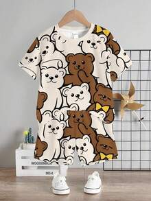 SHEIN Bộ 2 áo thun tay ngắn cổ tròn họa tiết hoạt hình thường ngày cho bé trai, thích hợp cho mùa hè - Nhiều màu - Xem 3