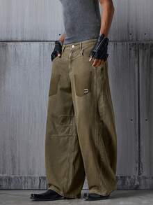 NEON BLANC 男士宽松休闲水洗绿色筒状牛仔裤，带口袋 - 灰色 - 查看 2