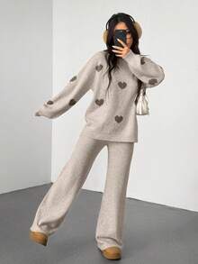 SHEIN Unity 2件套休闲宽松长袖毛衣上衣和裤子套装 - 彩色 - 查看 6