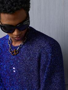 NEON BLANC Men's Casual Loose Fit Shiny Round Neck Drop Shoulder Long Sleeve Sweater, Autumn/Winter - Purple - View 5