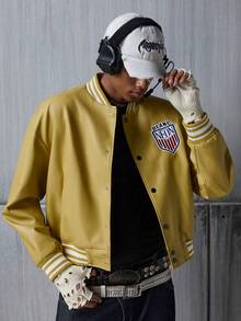 NEON BLANC 男士秋季字母印花单排扣休闲棒球长袖夹克 - 黃色 - 查看 3