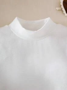 SHEIN 2025冬季女宝宝3件套：白色长袖针织上衣+白色蓬松背心+红色百褶裙 - 卡其色 - 查看 5